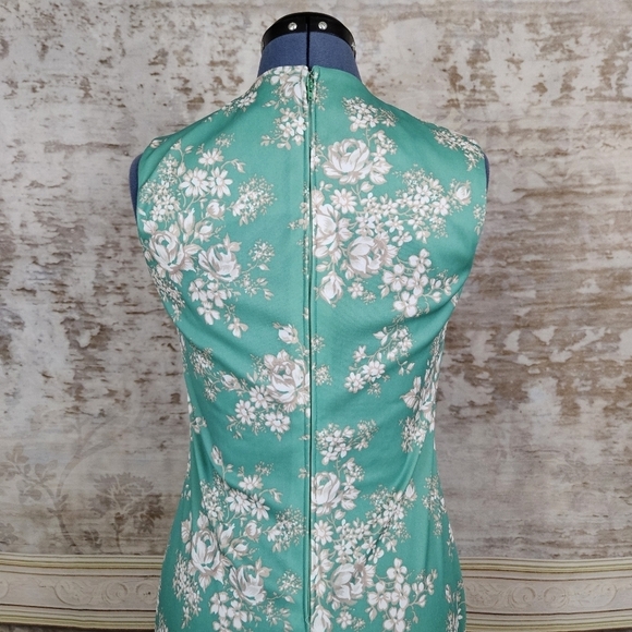 Vintage 1970s Maxi Dress & Jacket Green Floral Mod Vintage VTG 70s Sleeveless M - Picture 14 of 17